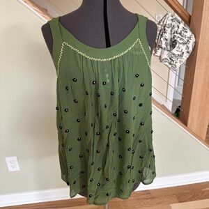 Elegant vtg ANTHROPOLOGIE Olive Green Embellished Tank Top
